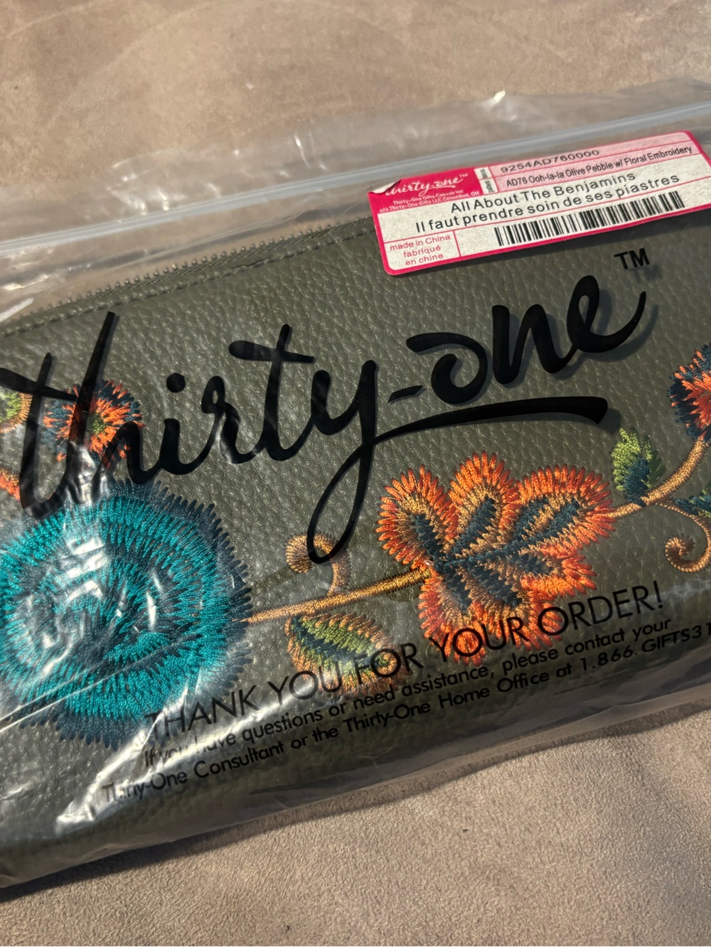 Thirty-One All About the Benjamins Wallet Ooh La La Olive Floral NIP Retired